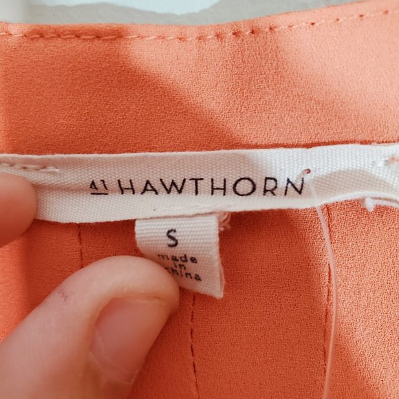 41 Hawthorne Breyson Pleated Tab-Sleeve Coral Orange Blouse S - Picture 5 of 12